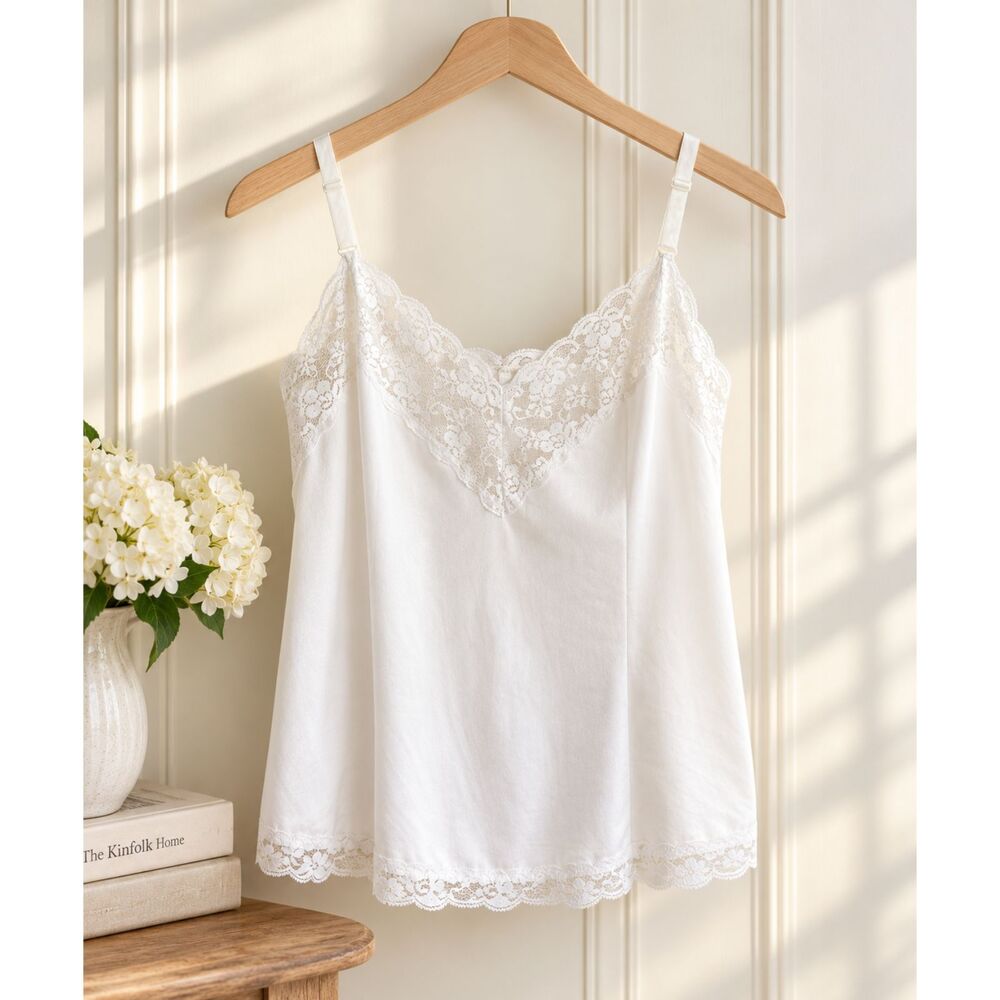 Perfectform White Lace Camisole Size 40 Nylon Tricot Lingerie Vintage